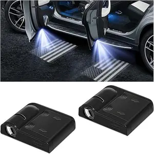 2Pcs Car Door Lights,Door Lights Logo Projector,Car Accessories HD Car Welcome Light,Door Sill Lights Wireless LED Door Paste Courtesy Light,Car Door Lights Logo (Red American Flag)
