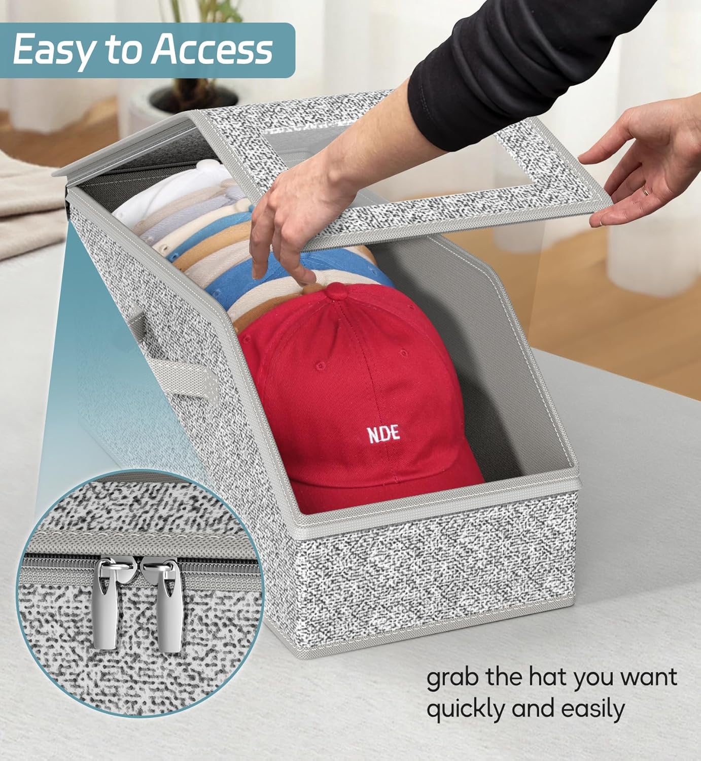 Stackable Hat Storage Box – Baseball Cap Organizer for Closets; Also Suitable for Storing Gloves, Clothing, and Toys. Features a Dustproof Non-Woven Fabric Design, Flip-Top Lid, Space-Saving Profile, and Breathable Material. Bag Set
