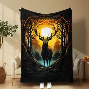 Forest Deer Pattern Blanket, 1 Count Soft Comfortable Throw Blanket, Warm Napping Blanket For Home Office Travel Camping