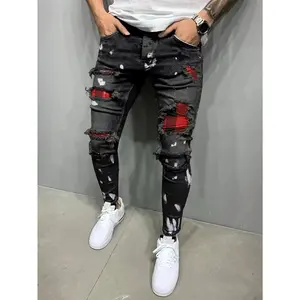 Black High-Cotton Patchwork Jeans | Comfortable Breathable Denim Premium high-cotton blend with patchwork details and a slim fit. Unique and stylish for streetwear looks.
