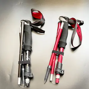 Foldable Anti-Slip Trekking Poles Ultra-Light Aluminum Alloy Cane Adjustable Height Straight Handle for Men and Women