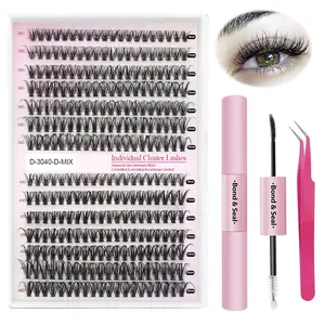 240pcs DIY Lash Extension Kit, Individual Lashes Cluster Eyelash Extension Kit,  Mega Volume Individual Lashes Eyelash Clusters Extensions Wispy Lashes Cluster DIY at Home (F, One Size)
