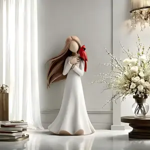 Girl and Red Parrot Resin Decorative Piece for Home Tabletop Decoration Creative Gift Statue Handicraft Unique Resin Material Ideal for Tabletop Art and Functionality