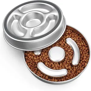 Stainless Steel Slow feeder Dog Bowls, 2 Cups Metal Dog Food Bowls, Non-Slip and Basic Slow Feeder Dog Bowls Combination