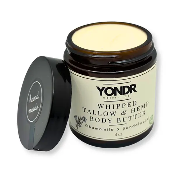 Whipped Tallow Body Butter with Hemp – Grass-Fed Beef Tallow Moisturizer for Dry Skin – Chamomile Sandalwood Lavender – Handmade Small Batch (4 oz)