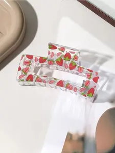 Strawberry Fruit Print Square Hair Claw Clip, Jaw Clip Hair Clamps, Summer Fall Hair Accessories for Women, Vacation, Travel