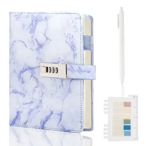 Marble Diary with Lock, 192 Pages College Ruled Secret Journal with Lock, Waterproof Diary with Lock, A5 Journal with Lock, Cute Diary Stuff for Teen Girls