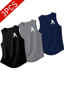 3-Pack Men's Casual Sporty Tank Tops, Lightweight Breathable Quick-Dry Comfort, Ideal for Gym, Night Running, Cycling