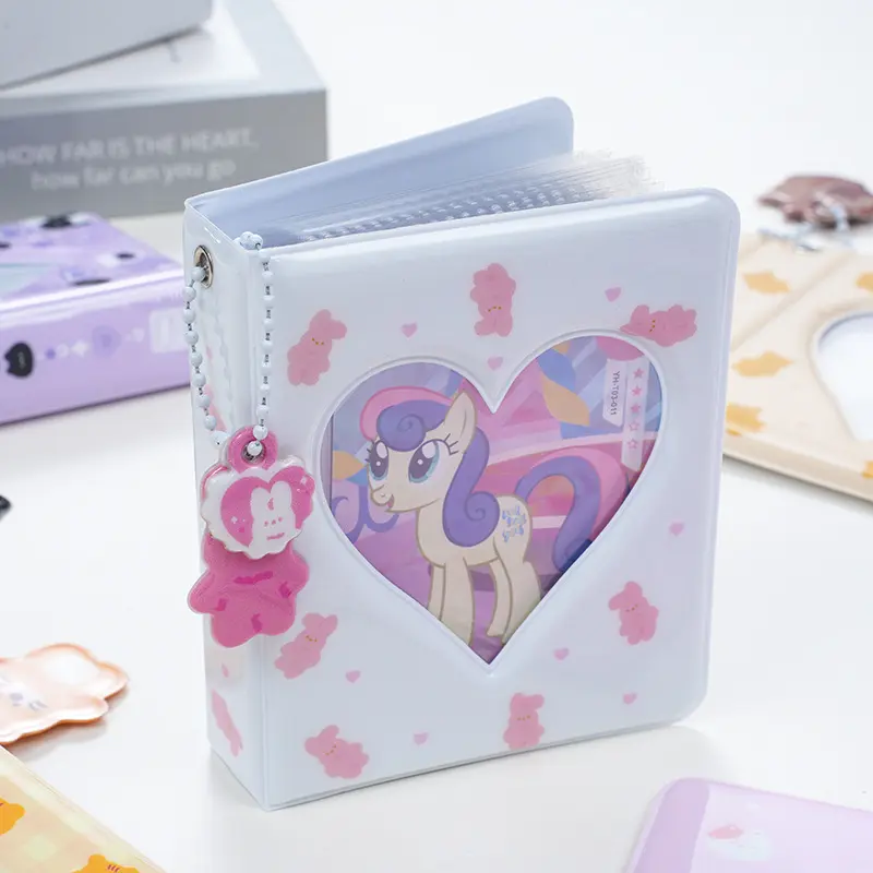 Photo card binder 3-inch (approximately 7.6cm) Kpop album Kpop photo card bag book mini album Kpop album with pendant for collecting photos (white)3in/6in