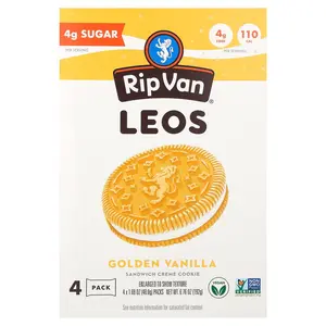 Rip Van Wafels Leos, Sandwich Creme Cookie, Golden Vanilla, 4 Packs, 1.69 oz (48 g) Each