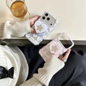 Double-Layer Magnetic Protective Phone Case Cover Casing for Apple Iphones, Stylish Heart & Star Design, Compatible with iPhone 16 Pro Max, 15 Pro Max, 14 Pro, 13 Pro
