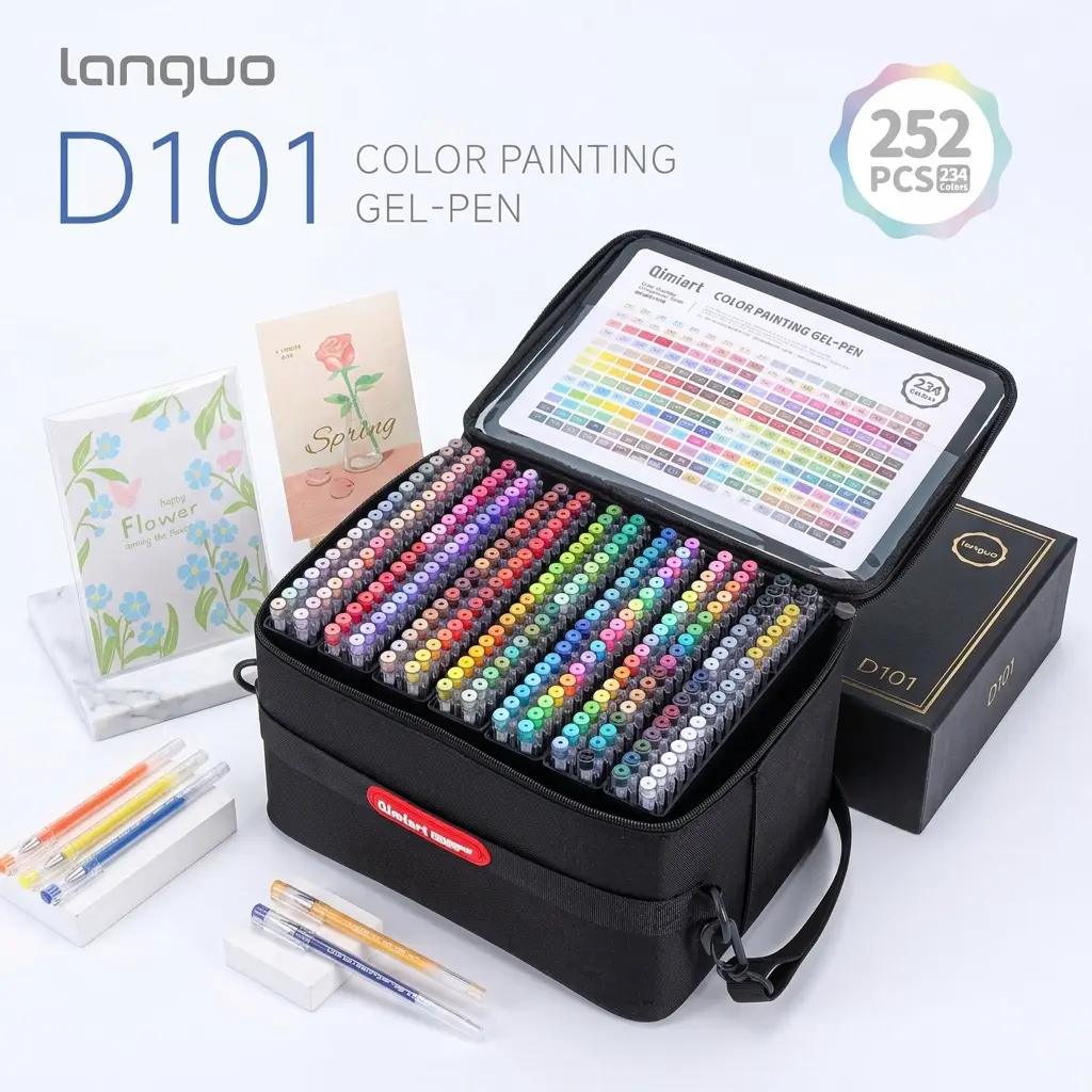 languo 252/168/90/45 PCS Acrylic Gel Pens for Coloring, Gel Colored Pens Set Art Supplies  DIYCrafts pen set artist painting office school student gift color relaxation tool aesthetic bullet tip carry bag creative craft Erasable Retractable carrot stylus