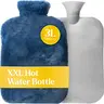 Qomfor XXL Large Hot Water Bottle with Faux Fur Cover 3L - Soft Fluffy Cozy Hot Water Bag for Bed Warming and Cold Nights - Durable Leak Proof Design - Available in Blue and Grey