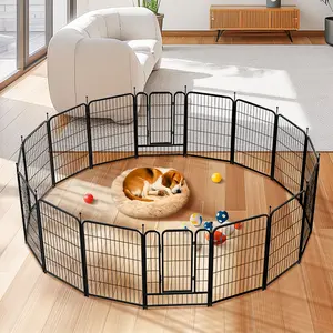 PetCozife Medium/Large Dog Indoor Outdoor Fence, Dog Playpen | 40 Inch, 16 Panels | Heavy Duty Metal Pet Exercise Pen | Indoor Outdoor Fence Panels | Rust-Resistant, Removable, Anti-Skid, Expandable Design, Cat Exercise Enclosure Gate, Garden Patio Fence