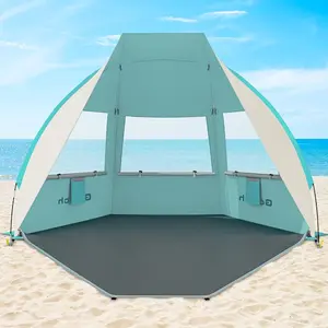 Portable Beach Tent for 3/4-5/6-7 Person with UPF 50+ UV Protection, Lightweight & Foldable Sun Shelter with 5 Sand Bags, Easy Setup Windproof Beach Umbrella Sun Shade