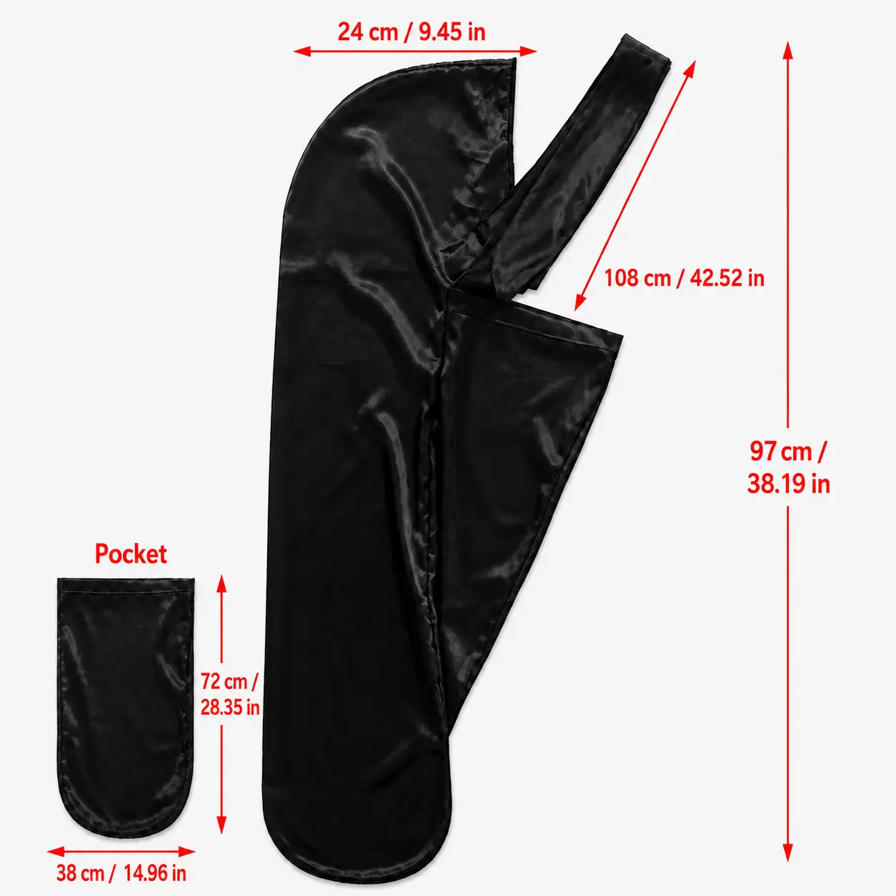 97cm Extra Long Satin Durag for Waist-Length Locs & Braids, Deep Pocket Hair Wrap for Dreadlocks & Thick Hair Protection fitted hats