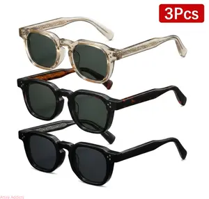 3 Pcs 2025 New Square Polarized Sunglasses for Men Women with Rivet Detail Propionate Insert Trendy UV400 Protection US Design outdoorfun