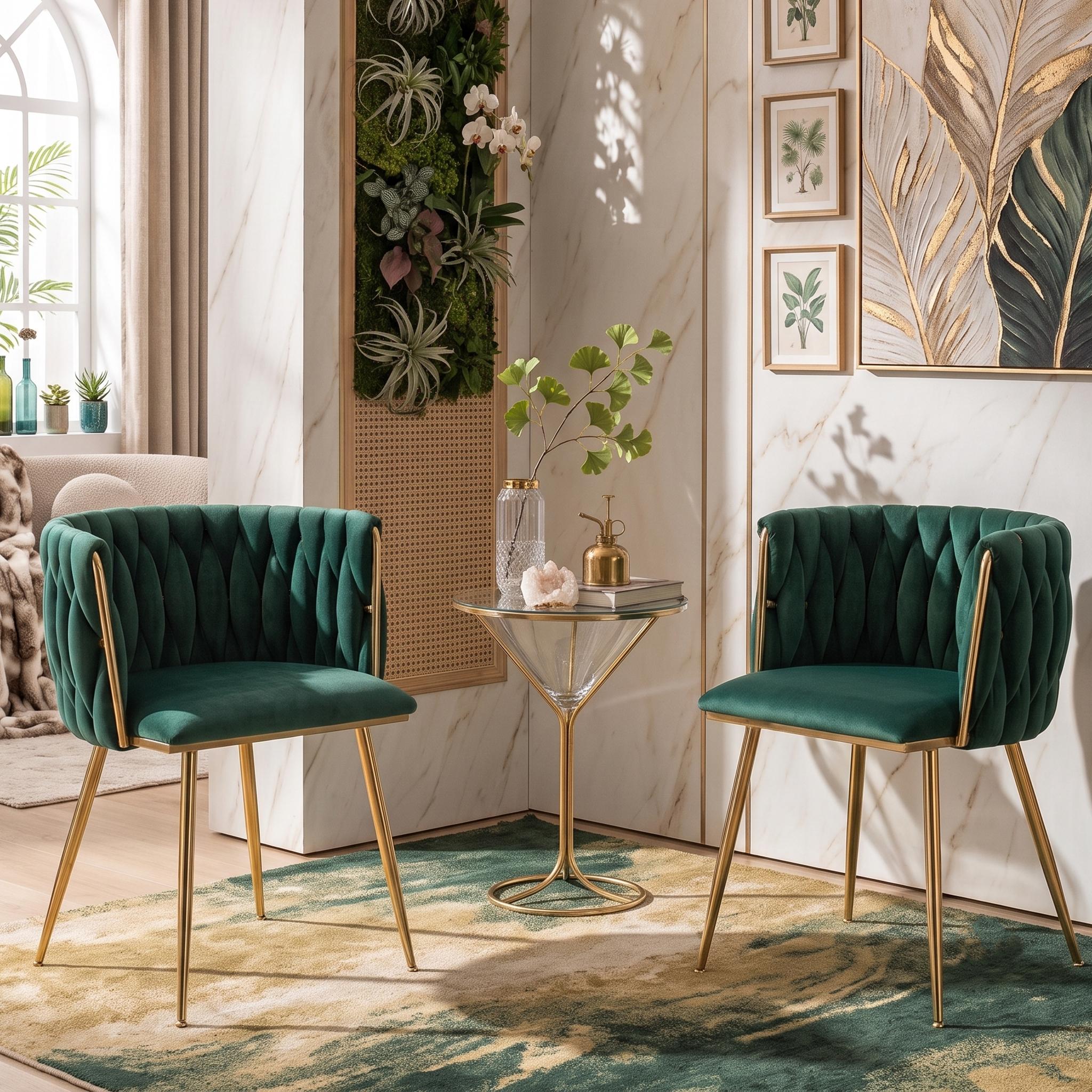 Eyisean 28" H Velvet Modern Dining Chairs Set of 2, Luxury Upholstered Side Chair with Curved Woven Backrest, Durable Accent Chair with Golden Metal Legs, Easy Assembly for Dining Room, Kitchen, Living Room Eyisean 28" H Velvet Modern Dining Chairs Set of 2, Luxury Upholstered Side Chair with Curved Woven Backrest, Durable Accent Chair with Golden Metal Legs, Easy Assembly for Dining Room, Kitchen, Living Room