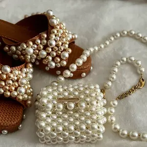 Girls Love Pearls Leather Criss Cross Slides with Cushioned Insole - Women's Designer Shoes by Jones Malone - Walking Shoes, Sandal