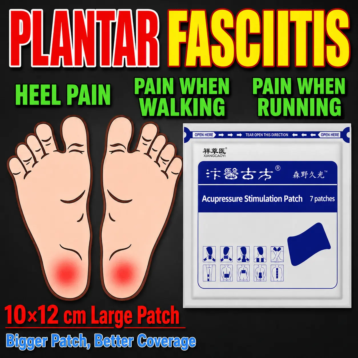 Heel patch for heel pain, plantar fascia pain, heel spurs, walking discomfort, foot pain, heel area