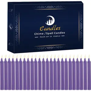 24 Pack Purple Spell Chime Candles -  Mini Unscented Taper Candles for Rituals, Prayer, Meditation, Altar, Spells - 4" Tall - Ideal for Witches &  Practices