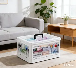 Extra-large medicine storage box with handle, transparent first aid kit storage box for medical supplies, with removable tray, multifunctional plastic medicine case with wheels