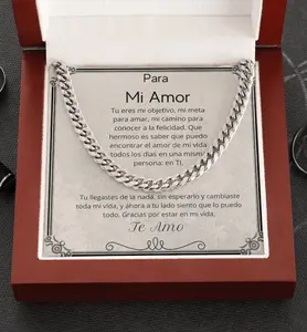 Para Mi Amor Spanish Cuban Chain Link Necklace, Regalo Para Esposo, Regalo Para Aniversario, Husband Necklace from Wife, Valentine Gift for Boyfriend, Mens Cuban Chain Necklace for Fiance