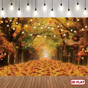 1pc 2D Flat Autumn Bliss Polyester Backdrop Vibrant Maple Pumpkin Design for Thanksgiving Harvest Festivals Fall Parties Versatile Photo Booth Prop Banners - Light Up Flags