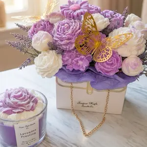 Luxury Lavender Frosting Candle & Wax Melt Flower Bouquet Gift Set | Handcrafted Floral Soy Candle Bundle | Aesthetic Home Decor & Relaxing Aromatherapy Gift for Her | Sugar High Candle Co. Floral Art Collection