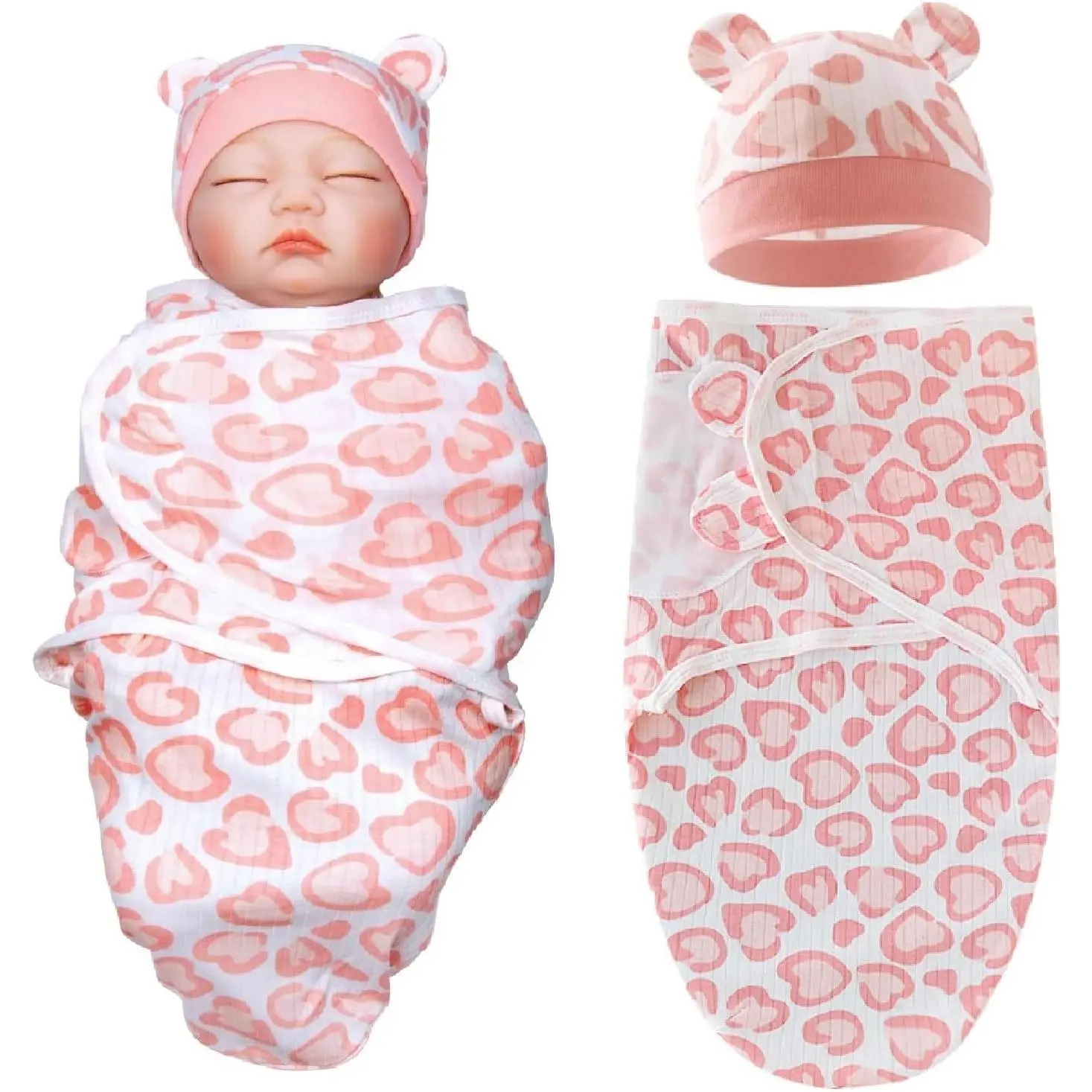 Baby Dolls Clothes Outfit Accessories Pink Heart Swaddle Blanket & Hat 2 Pcs Set for 17-22 Inch Reborn Doll Newborn Girl&Boy