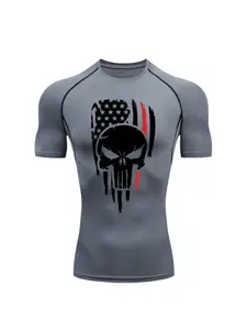 Men's Demon Pattern Sports T-shirt Training Fitness Compression Quick-Drying Sports Top Quick-Drying Short-Sleeve T-shirt Men's Gym Workout Clothes