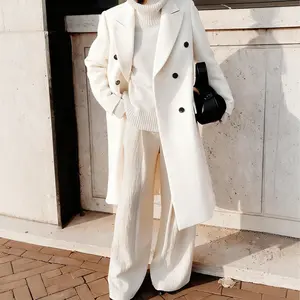 Women's Double Breasted Wool Peacoat Long Winter Trench Coat Classic Warm Outerwear for Fall