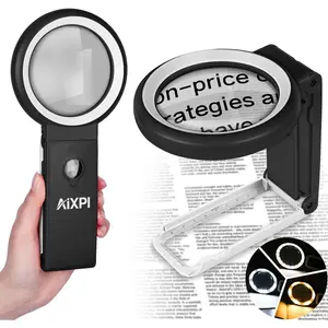 Magnifying Glass with Light and Stand 10x Large 18 LED Illuminated Handheld Lighted Magnifier for Reading Close Work Coins Jewelry Macular Degeneration Black