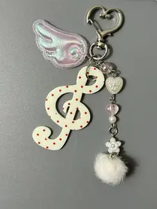 Creative Japanese Korean Retro Polka Dot Stripe Note Star Keychain, Cute Fun Design, Bag Charm Accessory, Perfect Gift Idea