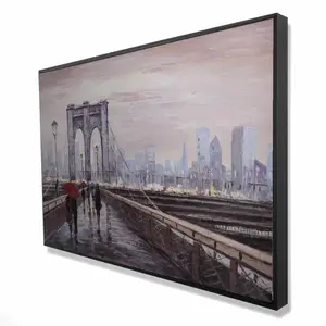 212 MAIN Black Framed Brooklyn Bridge Cityscape Print - 24x36 in., with Passersby, Artistic Wall Art, Room Home Decor, Gift-Worthy Artwork (Model 2081-2436-ST40-CR)