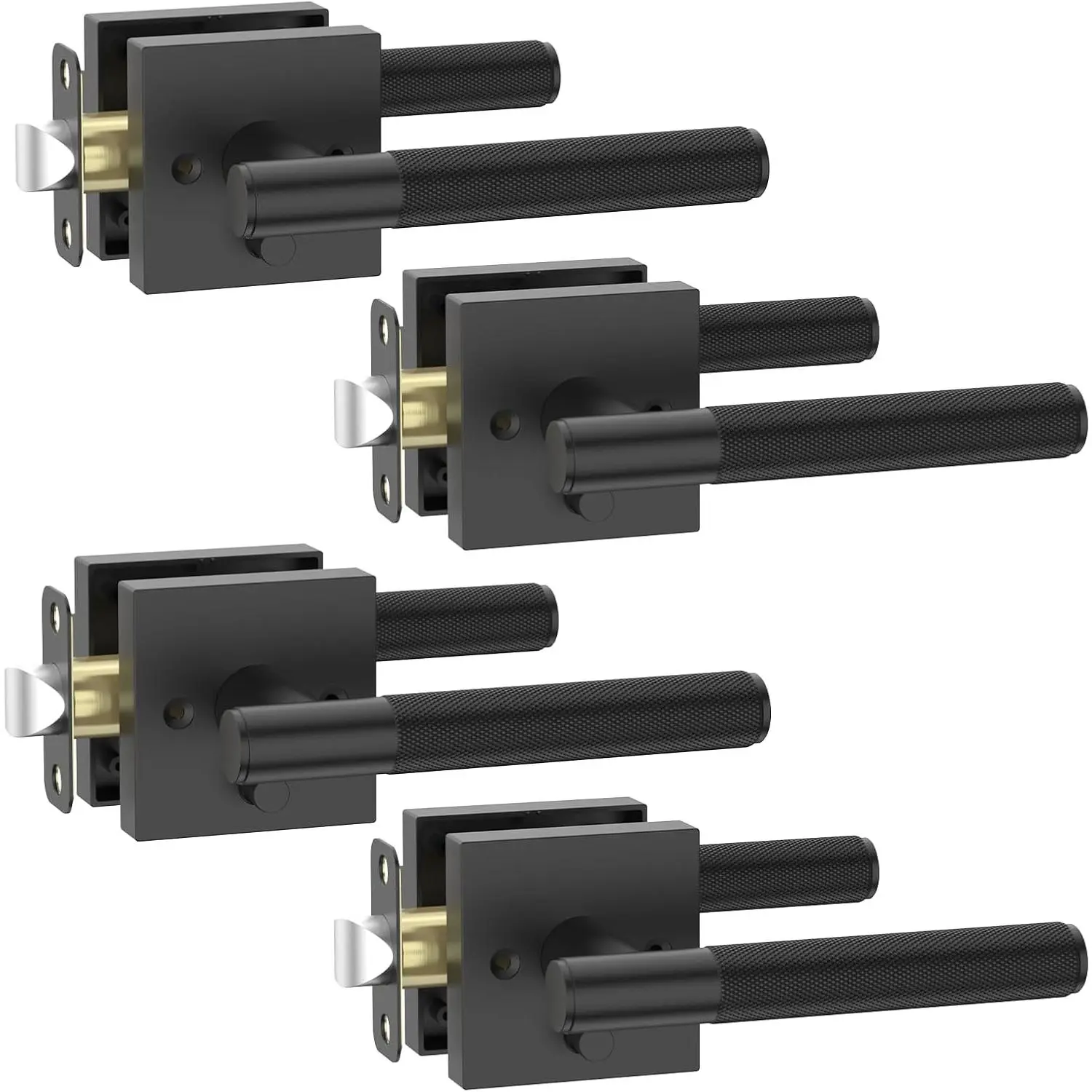 4 Pack Black  Door Handles, Door Lever with Door Knobs Indoor for Bedroom or Bathroom, Heavy Duty Door Handles Interior with Locks for Left Right Sided Doors