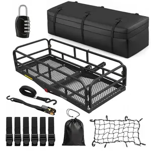 Forluck 60"x24"x14" Folding Hitch Mount Cargo Carrier, 500 lbs Capacity Heavy Duty Cargo Basket for SUV Truck RV, Hitch Mounted Luggage Carrier Fits 2" Receiver w/Waterproof Bag,Stabilizer,Net,Straps
