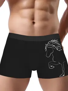 BIIHUDU Galloping Horses Printed Polyester Briefs - Stretchy Underwear for Running Horses, Comfortable & Breathable Boxer-Sty