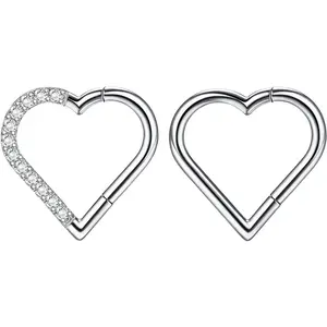 FINREZIO 2-3 Pcs 16G Titanium Septum Helix Piercing Earrings 10mm Heart Cartilage Piercing Face Nose Ring Hoop Hypoallergenic Lip Daith Conch Earring Piercing Jewelry for Women and Girls Daily