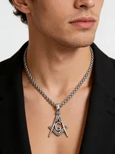 Stainless Steel Freemasonry Pendant Necklace, Unisex, 24 Inch, Casual Style, All Seasons, Alloy Material, Minimalist Chain, Cuban Chain