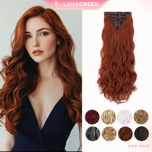 Lansigreen 7pcs Clip in Hair Extension 24inch 190g Curly Wavy Long Waist Length Synthetic Hairpiece with Clipsin Fluffy, Layered & Blends Hairpiece for Women in Summer