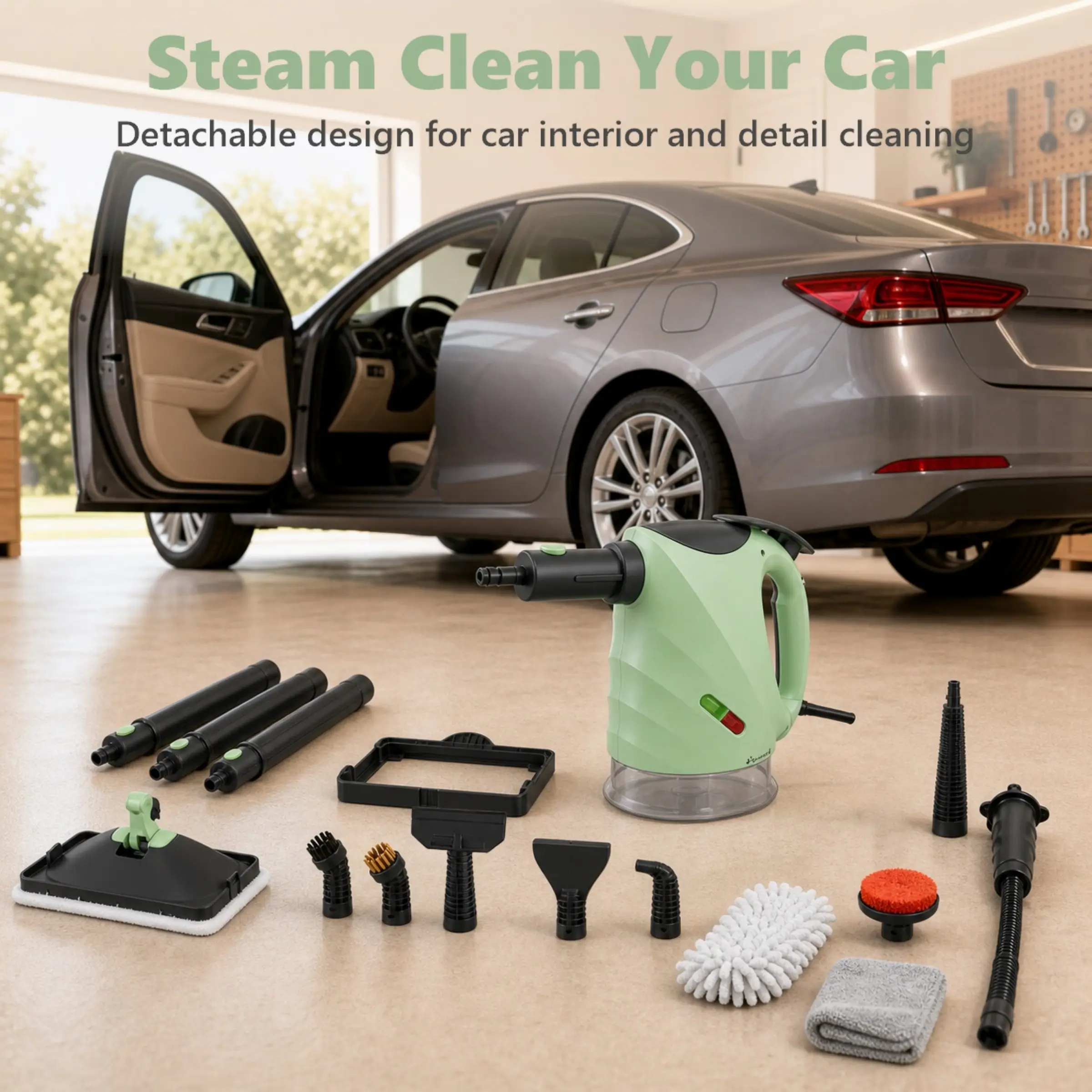 Steam Mop & Handheld Steam Cleaner, 10s Fast Heat-Up, 248°F High-Pressure Steam with 11 Accessories, 320ml Tank, Multi-Purpose Steam Cleaner for Car Interior, Seats, Dashboard, Floor & Home Cleaning