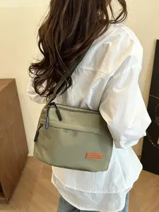Women's Nylon Casual Simple Korean Style Shoulder Crossbody Bag, Zipper Design, Multiple Pockets, Pure Color, Polyester Lining