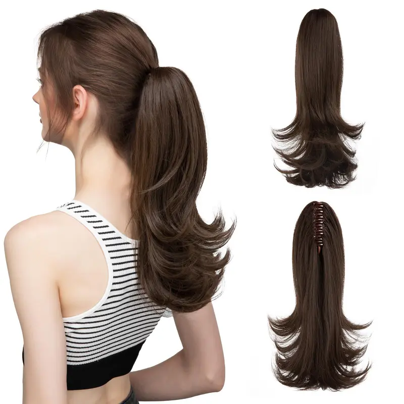 VASILIA 14-in Wavy Claw Clip Ponytail Extension, 300℉ Heatproof Synthetic Hairpiece, Clip-In for Ponytail Hairstyles, Cosplay & Women’s Daily Elegance