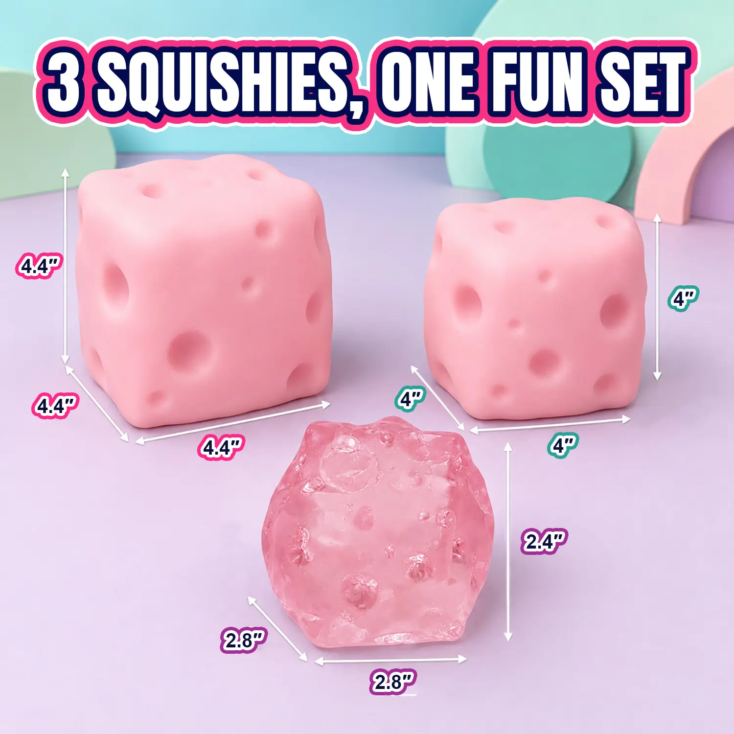 3-Pack Jumbo Cheese Squishy Fidget Toys, Oversized Soft Squeeze Stress Relief Toys with 3 Textures, Slow Rising Sensory Desk Toys, Cute Collectible Squishies Gift Set for Back to School, Christmas, Holiday Gifts & Teens Adults 14+