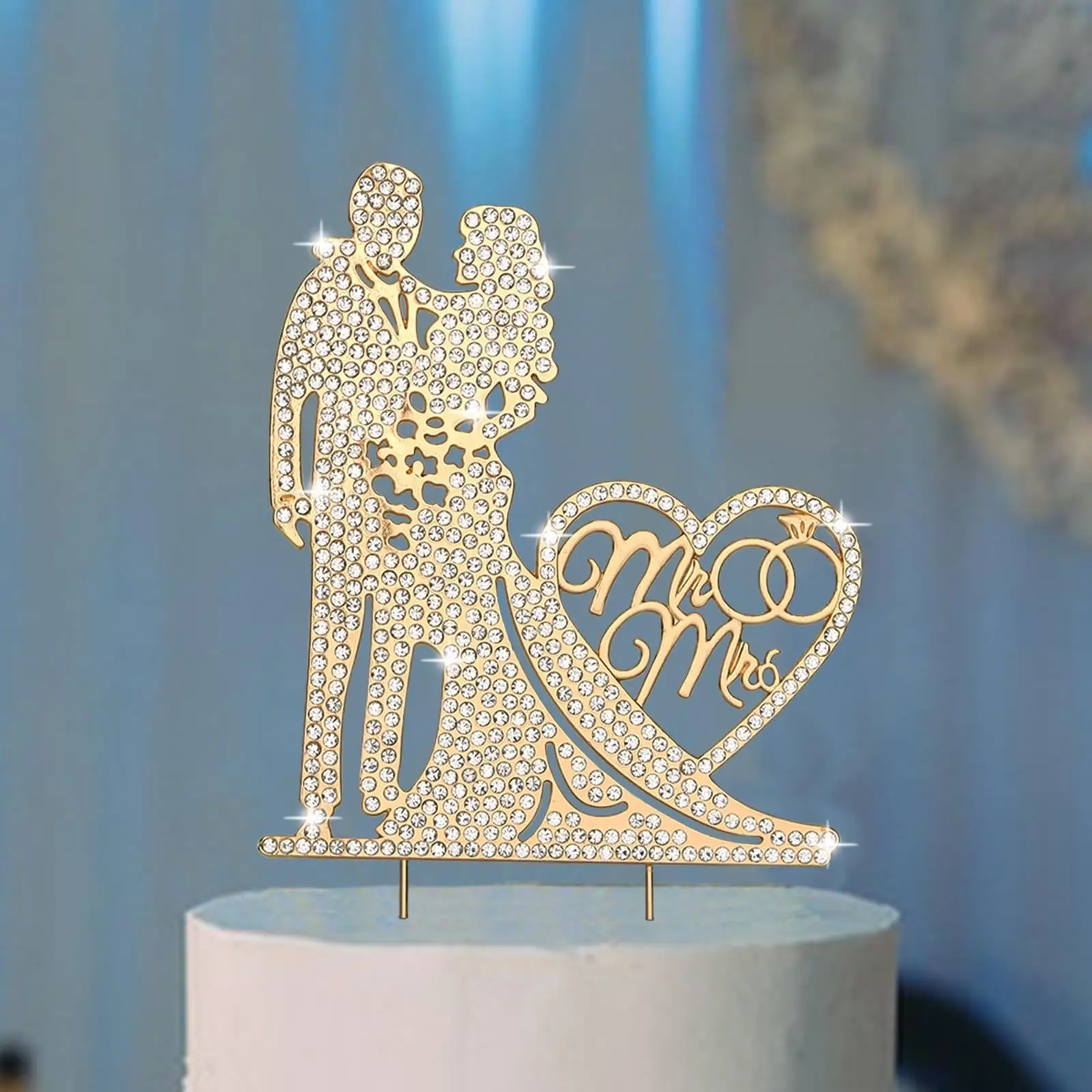 Crystal Wedding Cake Decoration, Bride and Groom Silhouette Design, Sparkling Heart Pattern, Elegant Metal Wedding Decor, Wedding Cake Topper, Wedding Cake Toppers Bride and Groom