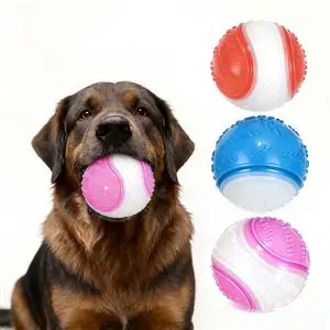 Glow Dog Ball, 2.5” Squeaky Dog Toy Ball, Dog Rubber Ball Toys for Small and Medium Dogs, Durable Dog Fetch Toys Puppy Chew Toys，3 Pack