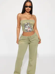 Matching Sets Bird and Heart Tube Top Pant Set - Sage