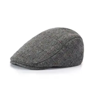 Newsboy Caps Men British Retro Hats Herringbone Grid with Red Line Flat Cap Autumn Winter Berets