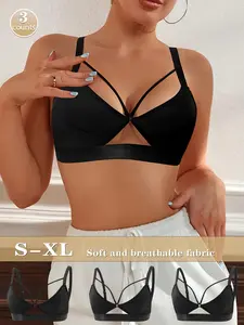 3PC Minimalist Criss-cross Straps Bralette Perfect for Layering or Solo Wear, Comfortable Push Up Everyday Bra for Gym, Work, and Daily Life